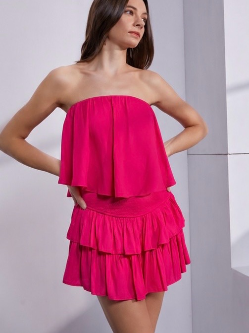 Nwt Mustard Seed Monaco Strapless Romper In Hot Pink